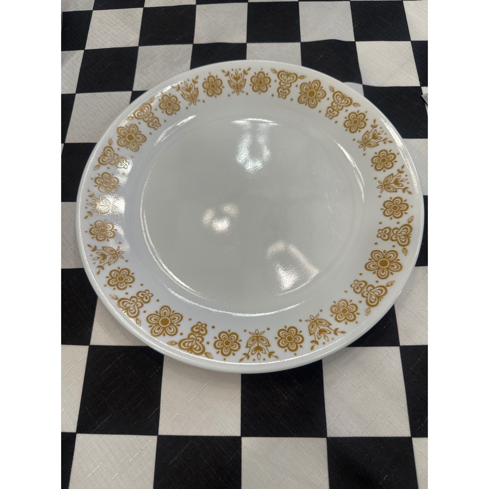 Corelle Butterfly Gold Dinner Plate 10.25" Vitrelle Glass Vintage Floral White